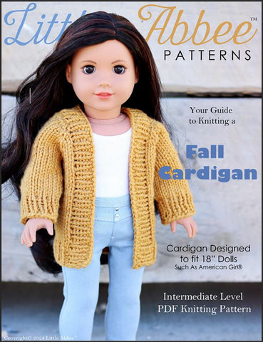 Little Abbee Crochet Fall Cardigan Doll Clothes Knitting Pattern for 18 Inch Dolls Pixie Faire