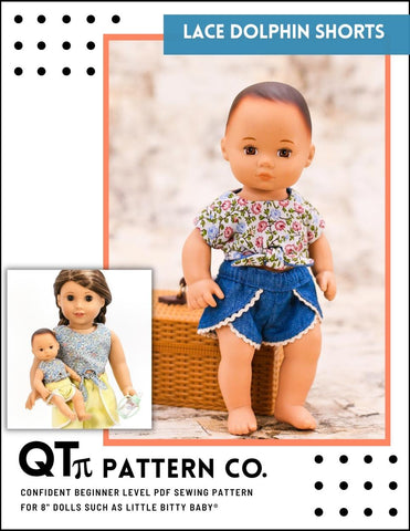 QTπ Pattern Co 8" Baby Dolls Lace Dolphin Shorts 8" Baby Doll Clothes Pattern Pixie Faire