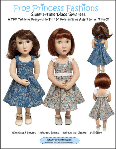 Frog Princess Fashions A Girl For All Time Summertime Blues Sundress Doll Clothes Pattern for 16" A Girl For All Time Dolls Pixie Faire