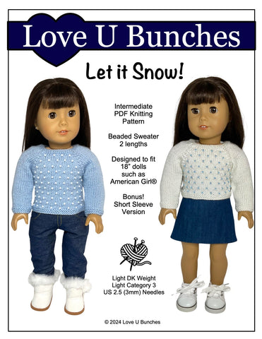 Love U Bunches Knitting Let it Snow! Sweater 18" Doll Clothes Knitting Pattern Pixie Faire