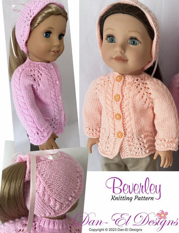 Dan-El Designs Knitting Beverley Sweater and Ponytail Beanie 18 inch Doll Clothes Knitting Pattern Pixie Faire