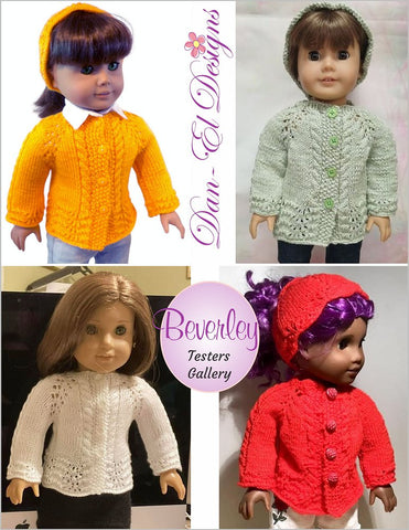 Dan-El Designs Knitting Beverley Sweater and Ponytail Beanie 18 inch Doll Clothes Knitting Pattern Pixie Faire