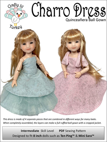 Crafty Lil Turkey 8" BJD Charro Dress Pattern for 8" BJD Dolls such as Ten Ping and Mini Sara Pixie Faire