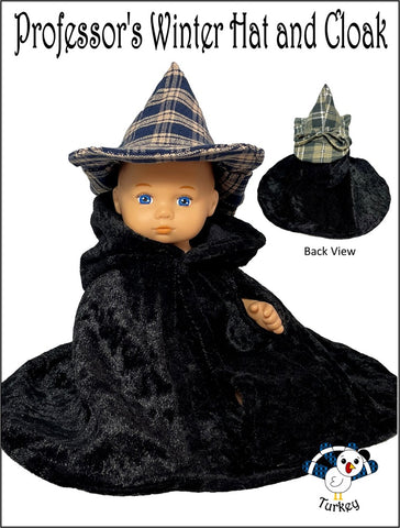 Crafty Lil Turkey 8" Baby Dolls Professor's Winter Hat and Cloak 8" Baby Doll Clothes Pattern Pixie Faire
