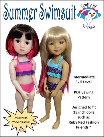 Crafty Lil Turkey Ruby Red Fashion Friends Summer Swimsuit Doll Clothes Pattern For 15" Ruby Red Fashion Friends™ Pixie Faire