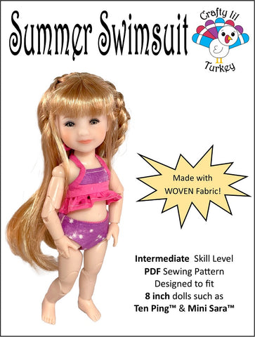Crafty Lil Turkey 8" BJD Summer Swimsuit Pattern For 8" BJD Dolls such as Mini Sara™ Pixie Faire