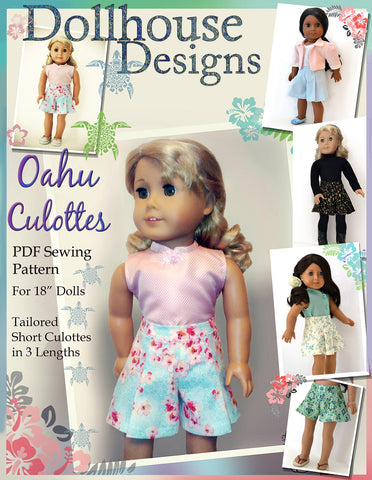 Dollhouse Designs 18 Inch Modern Oahu Culottes 18" Doll Clothes Pattern Pixie Faire