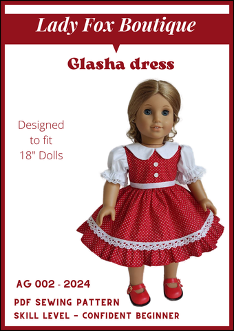 Lady Fox Boutique Ruby Red Fashion Friends Glasha Dress 18 Inch Doll Clothes Pattern Pixie Faire
