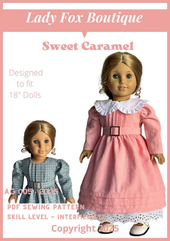 Lady Fox Boutique 18 Inch Historical Sweet Caramel Dress 18 Inch Doll Clothes Pattern Pixie Faire