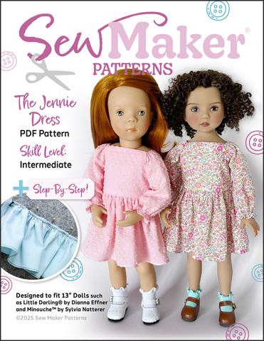 Sew Maker Patterns Little Darling The Jennie Dress 13" Doll Clothes Pattern Pixie Faire