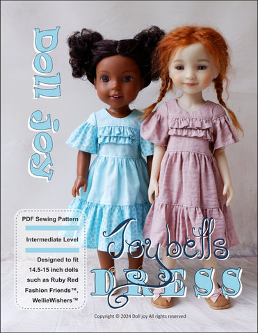 Doll Joy Ruby Red Fashion Friends Joy Bells Dress 14.5-15 Inch Doll Clothes Pattern Pixie Faire