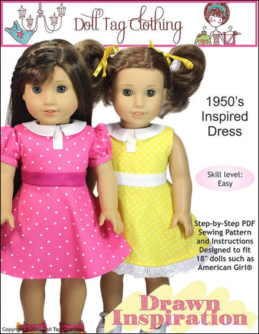 Doll Tag Clothing 18 Inch Historical Drawn Inspiration Dress 18" Doll Clothes Pattern Pixie Faire