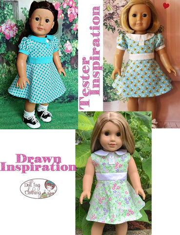 Doll Tag Clothing 18 Inch Historical Drawn Inspiration Dress 18" Doll Clothes Pattern Pixie Faire