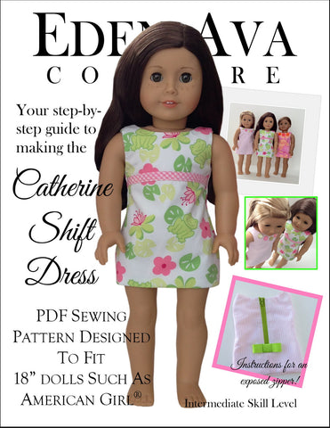 Eden Ava 18 Inch Modern Catherine Shift Dress 18" Doll Clothes Pattern Pixie Faire