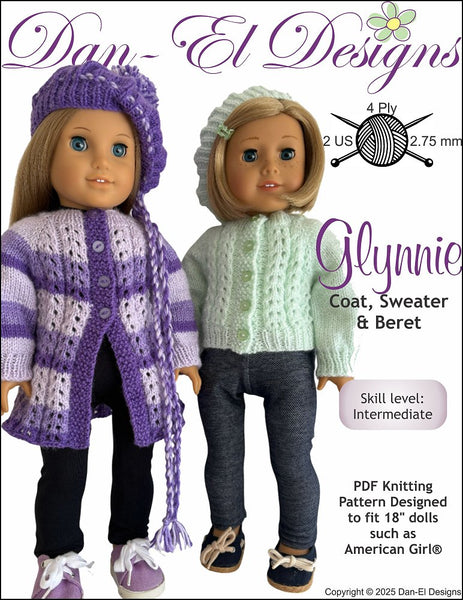 Dan-El Designs Glynnie Doll Clothes Knitting Pattern fits popular