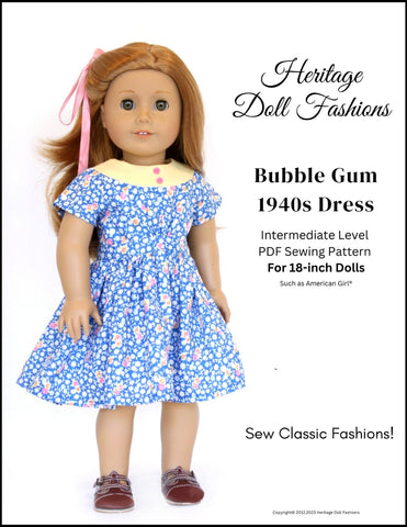 Heritage Doll Fashions 18 Inch Historical 1940's Bubblegum Dress 18" Doll Clothes Pattern Pixie Faire
