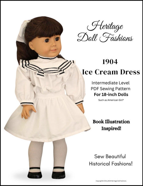 1904 Ice Cream Dress 18 inch Doll Clothes Pattern PDF Download
