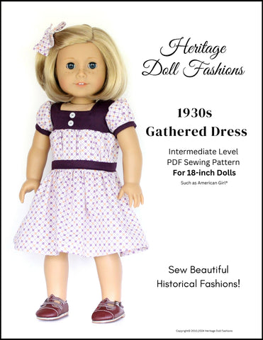 PF House Brand 18 Inch Historical 1930's Gathered Dress 18" Doll Clothes Pattern Pixie Faire