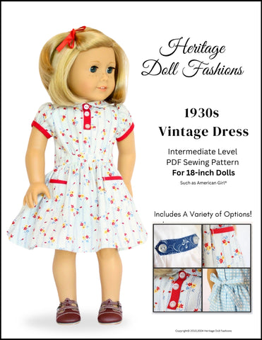 PF House Brand 18 Inch Historical 1930's Vintage Dress Pattern 18" Doll Clothes Pixie Faire