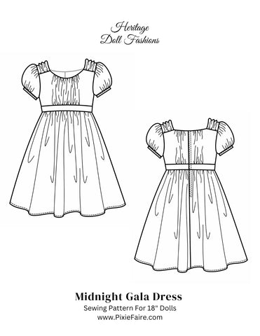 Heritage Doll Fashions 18 Inch Modern Midnight Gala Dress 18" Doll Clothes Pattern Pixie Faire
