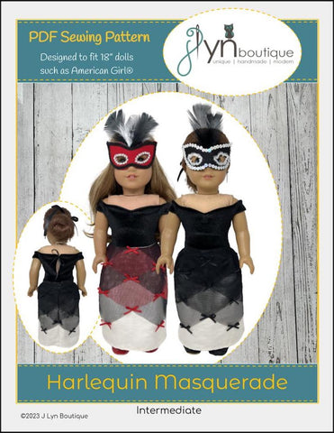 J Lyn Boutique 18 Inch Modern Harlequin Masquerade for 18" Doll Clothes Pattern Pixie Faire