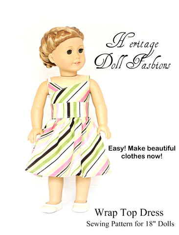 PF House Brand 18 Inch Modern Wrap Top Dress 18" Doll Clothes Pattern Pixie Faire