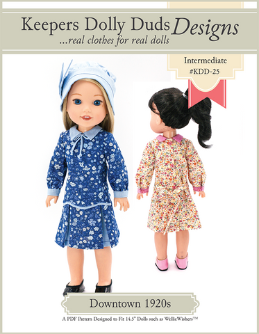 Keepers Dolly Duds Designs WellieWishers Downtown 1920s Dress and Hat 14.5" Doll Clothes Pattern Pixie Faire