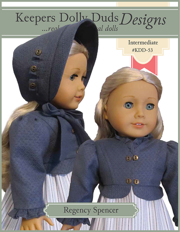 Keepers Dolly Duds Designs 18 Inch Historical Regency Spencer Jacket and Bonnet Set 18" Doll Clothes Pattern Pixie Faire