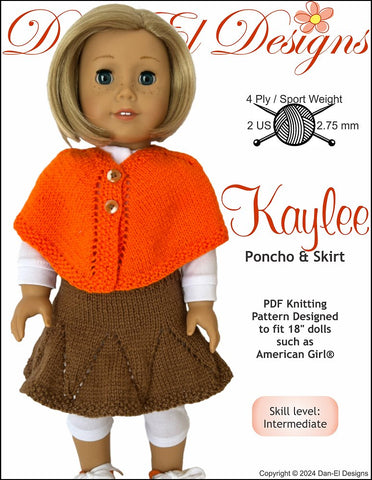 Dan-El Designs Knitting Kaylee Poncho & Skirt 18 inch Doll Knitting Pattern Pixie Faire