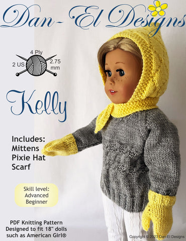 Dan-El Designs Knitting Kelly 18 inch Doll Clothes Accessories Knitting Pattern Pixie Faire