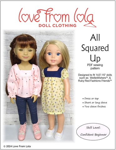 Love From Lola All Squared Up Dress or Top 14.5-15" Doll Clothes Pattern Pixie Faire