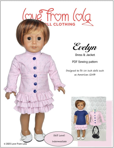 Love From Lola 18 Inch Modern Evelyn Dress and Jacket 18" Doll Clothes Pattern Pixie Faire