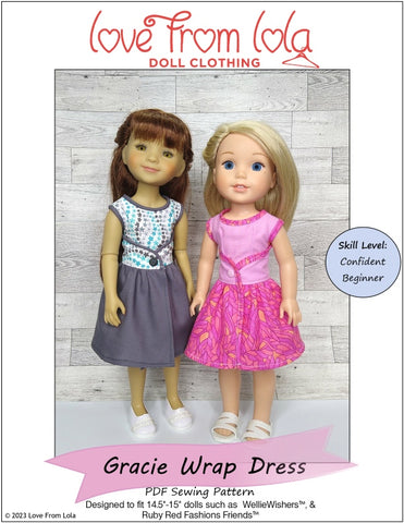 Love From Lola Ruby Red Fashion Friends Gracie Wrap Dress 14.5-15" Doll Clothes Pattern Pixie Faire