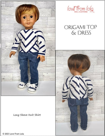 Love From Lola 18 Inch Modern Origami Top and Dress 18" Doll Clothes Pattern Pixie Faire