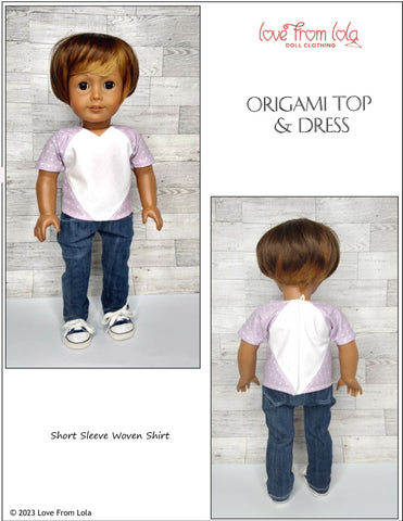Love From Lola 18 Inch Modern Origami Top and Dress 18" Doll Clothes Pattern Pixie Faire