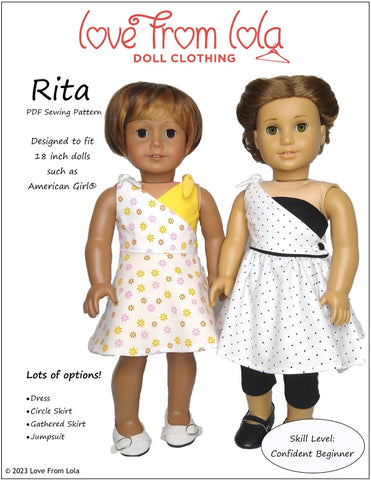 Love From Lola 18 Inch Modern Rita Dress and Jumpsuit 18" Doll Clothes Pattern Pixie Faire