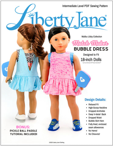 Liberty Jane 18 Inch Modern Match Maker Bubble Dress 18" Doll Clothes Pattern Pixie Faire