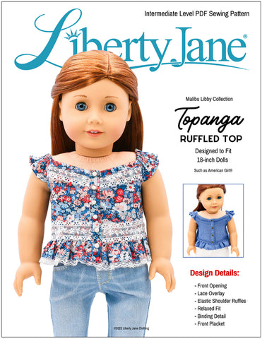 Liberty Jane 18 Inch Modern Topanga Ruffled Top 18" Doll Clothes Pattern Pixie Faire
