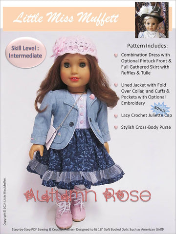 Little Miss Muffett 18 Inch Modern Autumn Rose 18" Doll Clothes Pattern Pixie Faire
