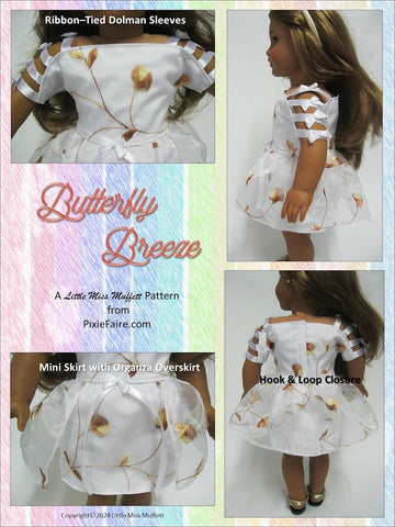 Little Miss Muffett 18 Inch Modern Butterfly Breeze Dress or Jumpsuit 18" Doll Clothes Pattern Pixie Faire