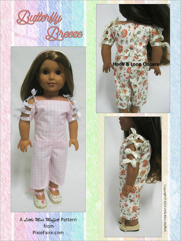 Little Miss Muffett 18 Inch Modern Butterfly Breeze Dress or Jumpsuit 18" Doll Clothes Pattern Pixie Faire