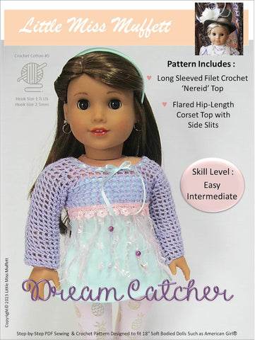 Little Miss Muffett Crochet Dream Catcher Sewing and Crochet 18" Doll Clothes Pattern Pixie Faire