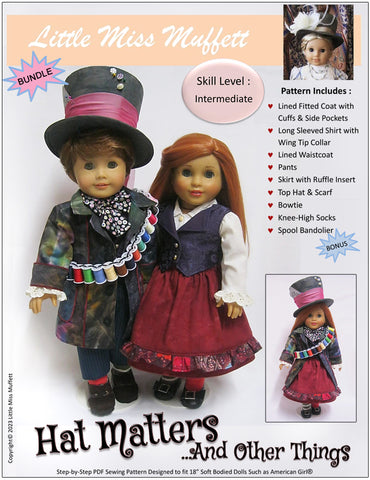 Little Miss Muffett 18 Inch Boy Doll Hat Matters 18 Inch Doll Clothes and Accessories Pattern Bundle Options Pixie Faire