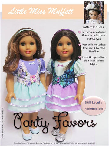 Little Miss Muffett 18 Inch Modern Party Favors 18" Doll Clothes Pattern Pixie Faire