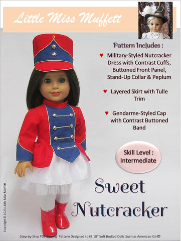 Little Miss Muffett 18 Inch Modern Sweet Nutcracker 18" Doll Clothes Pattern Pixie Faire