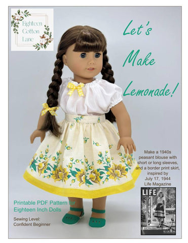 Eighteen Cotton Lane 18 Inch Historical Let's Make Lemonade! 18" Doll Clothes Pattern Pixie Faire