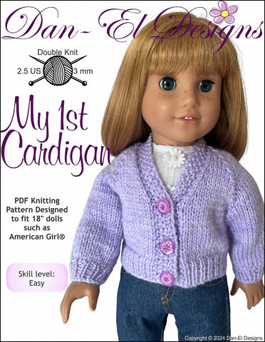 Dan-El Designs Knitting My 1st Cardigan 18" Doll Clothes Knitting Pattern Pixie Faire