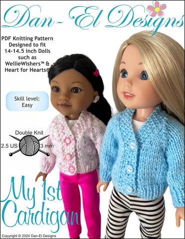 Dan-El Designs Knitting My 1st Cardigan 14-14.5" Doll Clothes Knitting Pattern Pixie Faire