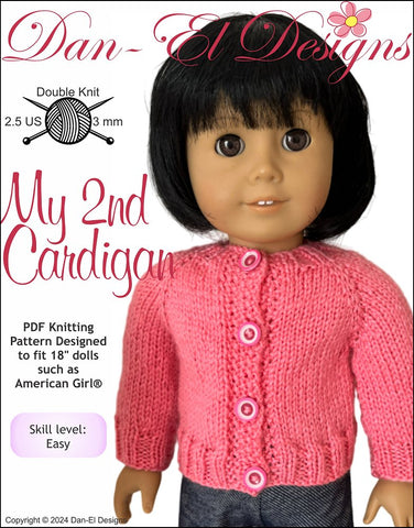 Dan-El Designs Knitting My 2nd Cardigan 18" Doll Clothes Knitting Pattern Pixie Faire