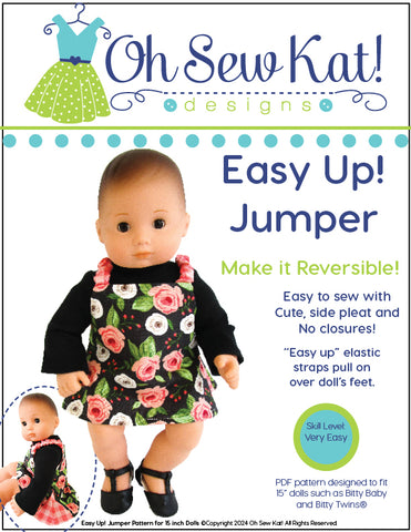 Oh Sew Kat Bitty Baby/Twin Easy Up! Jumper 15" Baby Doll Clothes Pattern Pixie Faire
